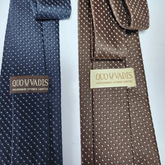Woodward Men's Vintage Tie Quo Vadis Blue - Brown White Pin Dots - Picture 5 of 6